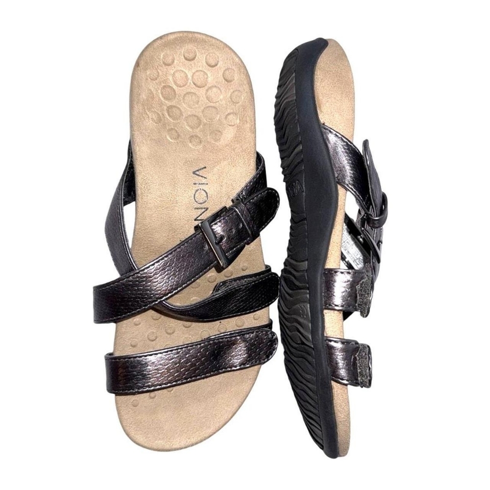 Vionic Women's Gray and Brown Snakeskin Leather Straps Sandals